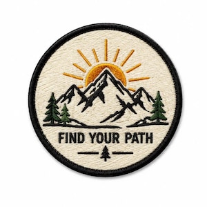 Minimal Mountain Patch, Sunrise Hiking Badge, Camping Backpack Patch, Outdoor Adventure Gift