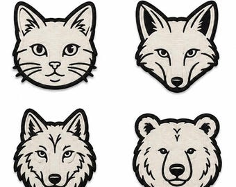 Minimalistiskt djurmärkesset, linjekonstdjurmärken, broderimärken med katt, räv, varg, björn, julklapp, present till flickor och män