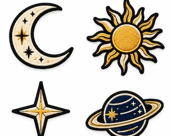 Celestial Patch Set, Måne Sol Stjärna Planet Patches, Minimal Mystic Fashion Present, Julklapp för Flickor och Män