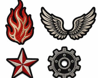 Vintage bikersymbolmärkesset, 4-delade motorcykelvästmärken