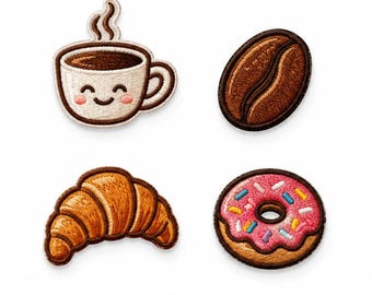 Coffee Hat Patch Set, Cute Food Embroidery Patches, Coffee Lover Cap Patches, Café Worker Gift, Christmas Gift for Men Women