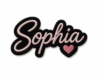 Personalized Script Name Patch with Heart | Custom Embroidered Name Badge | Iron On Sew On Velcro