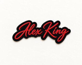 Custom Red Script Name Patch, Black Embroidered Name Badge, Personalized Iron On Patch, Christmas Gift for Men and Women