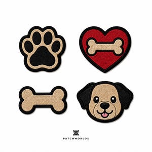 Cute Dog Patch Set | Paw Print Heart Bone Puppy Embroidered Patch Collection