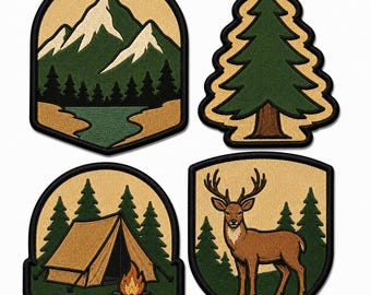 Nature Adventure Embroidered Patch Set, Mountain, Forest, Camping, Hiking Badge (Sew-On)