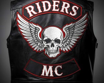 Large Riders MC Winged Skull Embroidered Patch for Biker Vests and Leather Jackets