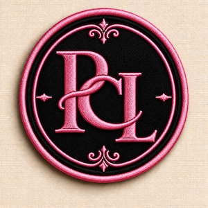 Pink Monogram Patch, Black Round Embroidered Badge, Custom Letter Patch, Christmas Gift for Her or Him