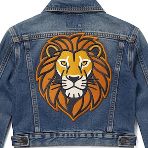 Embroidered Lion Head Patch, Iron-On Jacket Back Emblem, Leo Zodiac Applique