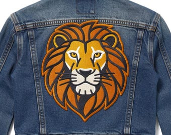 Embroidered Lion Head Patch, Iron-On Jacket Back Emblem, Leo Zodiac Applique