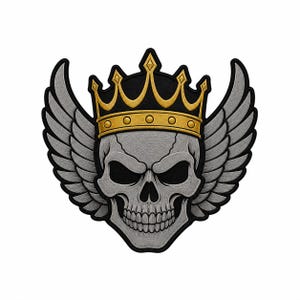 Winged Skull Crown Large Back Patch | Embroidered Biker Jacket Patch