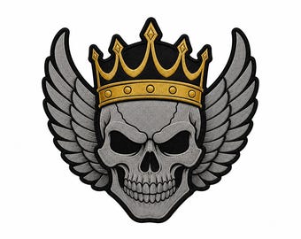 Winged Skull Crown Large Back Patch | Embroidered Biker Jacket Patch