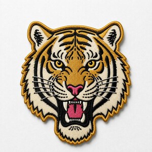 Roaring Tiger Embroidered Patch – Tattoo Style Animal Biker Applique (Sew On Iron On)
