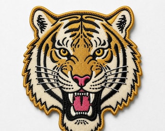 Roaring Tiger Embroidered Patch – Tattoo Style Animal Biker Applique (Sew On Iron On)