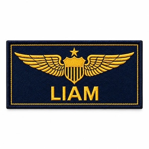 Personalized Pilot Wings Patch, Custom Embroidered Name Tag