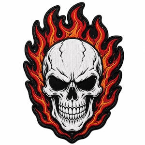 Flaming Skull Back Patch Large Embroidered Biker Jacket Patch 10 Inch