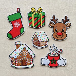 Julstrykmärken: Julapplikationer - Pepparkakor, Renar, Kakao (6 st)