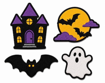 Halloween Embroidered Patch Set, Haunted House Ghost Bat Moon Bundle (Sew-On)
