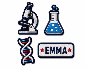 Science Patch Set with Custom Name | Back to School Embroidered Patches