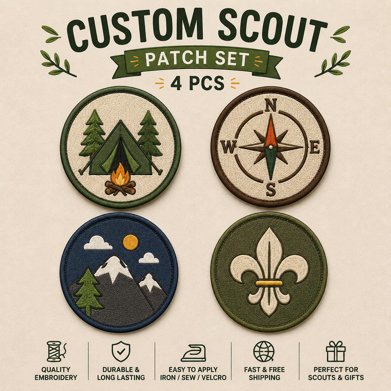 Ensemble d'écussons scouts personnalisés, insignes brodés pour activités de plein air