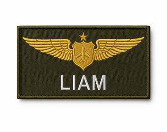 Embroidered Flight Suit Name Tag , Custom Wing  Patch , Personalized Badge