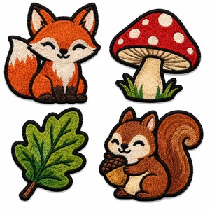 Cute Woodland Patch Set, Forest Animal Embroidery Patches, Mushroom Fox Squirrel Leaf, Christmas Gift, Girls Boys Special Gift