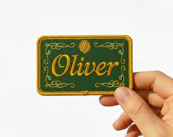 カスタムネームタグパッチ • 刺繍入りグリーンゴールドエンブレム、ロイヤルライオン