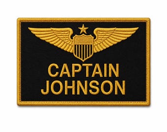 Custom Pilot Name Patch – Gold Wings Embroidery, Iron-On Flight Badge