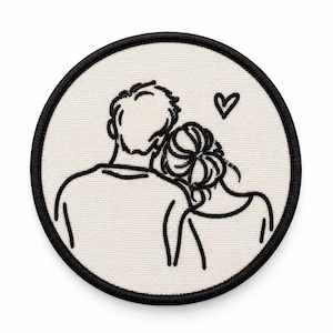 Broderad lapp med minimalistisk linjekonst för par, romantisk jacklapp, julklapp till henne eller honom