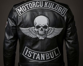 Broderad vingad dödskalle rygglapp, Motorcu Kulübü Istanbul bikermärke