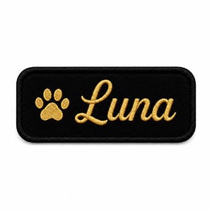 Custom Dog Name Patch, Gold Paw Print Embroidered Patch, Personalized Pet Harness Patch, Christmas Gift for Men and Women