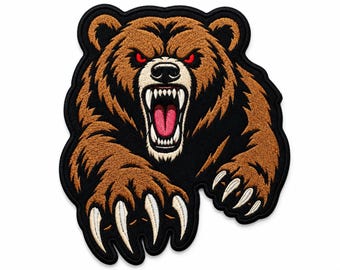 Roaring Bear Embroidered Patch, Biker Vest Back Patch, Fierce Animal Patch, Christmas Gift for Men and Women, Custom Jacket Patch
