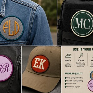 Custom Monogram Patch Personalized Embroidered Initial Badge image 2