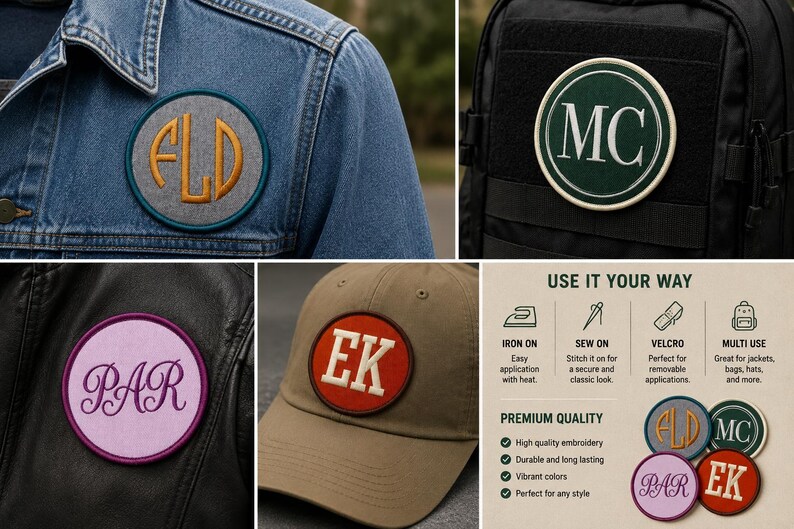 Custom Monogram Patch Personalized Embroidered Initial Badge image 2