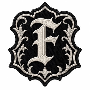Parche gótico con la letra F bordada, parche con letra negra y plateada, escudo con monograma personalizado, regalo de Navidad para hombres y mujeres.