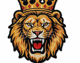 Crowned Lion Back Patch Large Biker Patch Embroidered Motorcycle Vest Patch 8 Inch