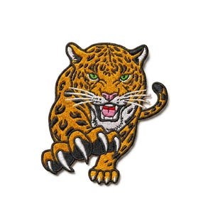 Fierce Jaguar Embroidered Patch – Iron-On Big Cat Applique for Jackets, Vests, DIY Clothing Deco