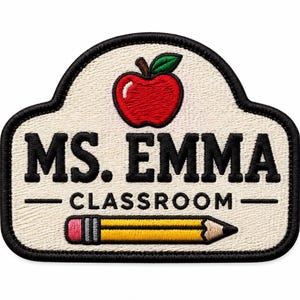 Custom Teacher Name Patch, Classroom Apple Embroidered Badge, Personalized School Bag Gift