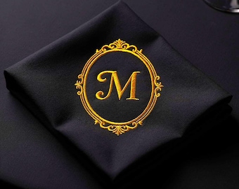 Monogrammärkt näsduk, personlig linnenäsduk, broderad lyxig middagsservett