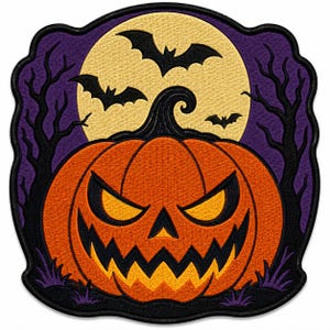 Großer Halloween-Rückenaufnäher | Gestickter Kürbis-Aufnäher | Gruseliger Kürbis-Biker-Aufnäher