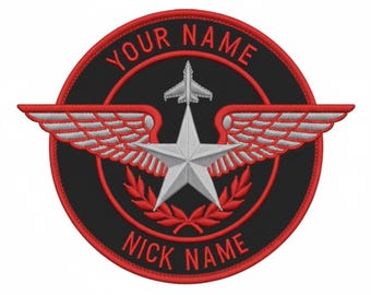 Custom Embroidered Pilot Wings Patch, Personalized Name Tag (Iron On)
