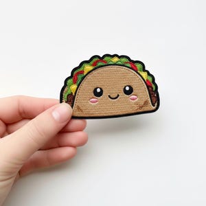 Kawaii Taco-märke – Leende matbroderimärke (strykbart)