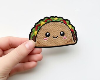 Kawaii Taco Patch – Smiling Food Embroidery Badge (Iron-On)
