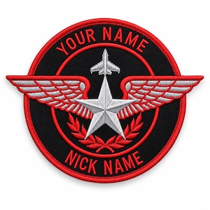Custom Embroidered Pilot Wings Patch, Personalized Name Tag (Iron On)