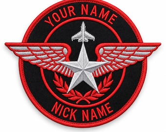 Custom Embroidered Pilot Wings Patch, Personalized Name Tag (Iron On)