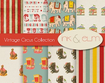 Vintage Circus Digital Paper,  Circus Backgrounds, Digital Scrapbook Paper, Vintage Circus Clip Art, Graphics, Invites, Carnival Printables