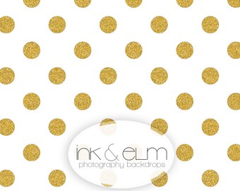 Photography Backdrop 5ft x 5ft, Vinyl Backdrop Glitter Gold Polka dots, Gold Polkadots, Holiday Glitter polka dots "Glitter Me Up"