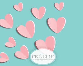 Hearts Backdrop 4ft x 3ft, Valentines Day Paper Heart Backdrop, Modern heart Backdrop, Valentine Photo Booth backdrop prop "Heart Attack"