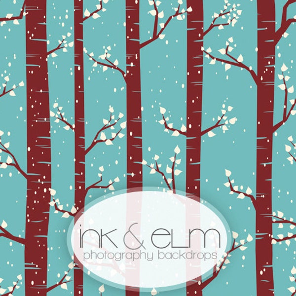 Backdrop LARGE SIZE OPTIONS, Winter Photography Backdrop, Winter photo background, snow trees backdrop, holiday background, "Birch Winter"