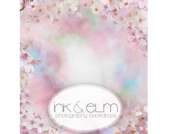 Pastel Backdrop 5ft x 6ft, Photography Backdrop watercolor, Spring Photo Backdrop floral, Photography studio backdrop "Cherry Blossom Haze"