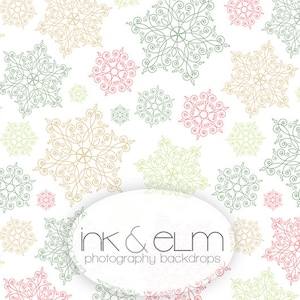 Christmas Photography Backdrop LARGE, Christmas Vinyl Photography Background, Colorful Winter Snowflakes backdrop &quot;Snowflake Dance&quot;